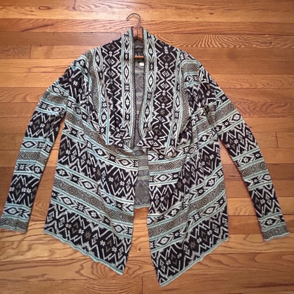 Billabong Women’s Teal & Black Aztec Boho Waterfall Cardigan - Size S - Picture 1 of 8